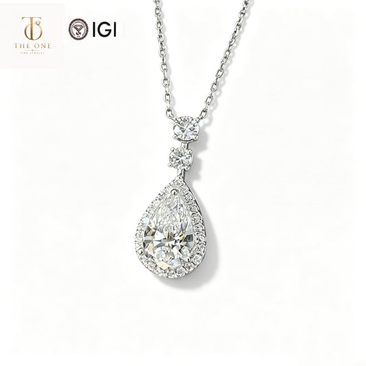 Pear Cut Halo Lab Diamond Pendant Necklace | 2.010ct D Color | 18K Solid Gold | TN0084