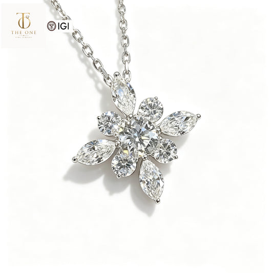 Floral Cluster Lab Diamond Pendant Necklace | 1.668ct D Color | 18K Solid White Gold | TN00165