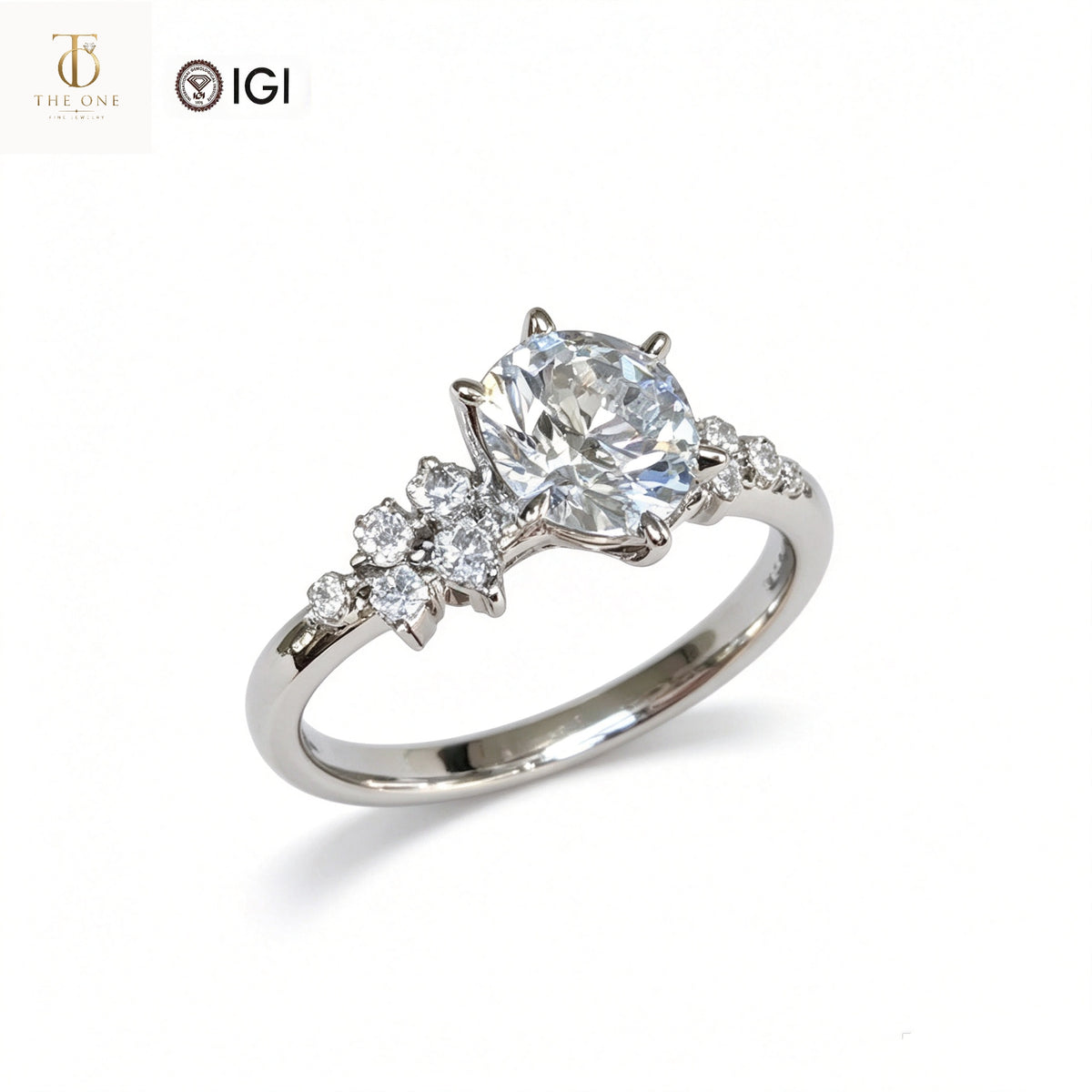 Oval Shoulder Accent Lab Diamond Engagement Ring | 2.00ct D Color | 18K Solid White Gold | TR00110