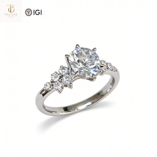 Oval Shoulder Accent Lab Diamond Engagement Ring | 2.00ct D Color | 18K Solid White Gold | TR00110