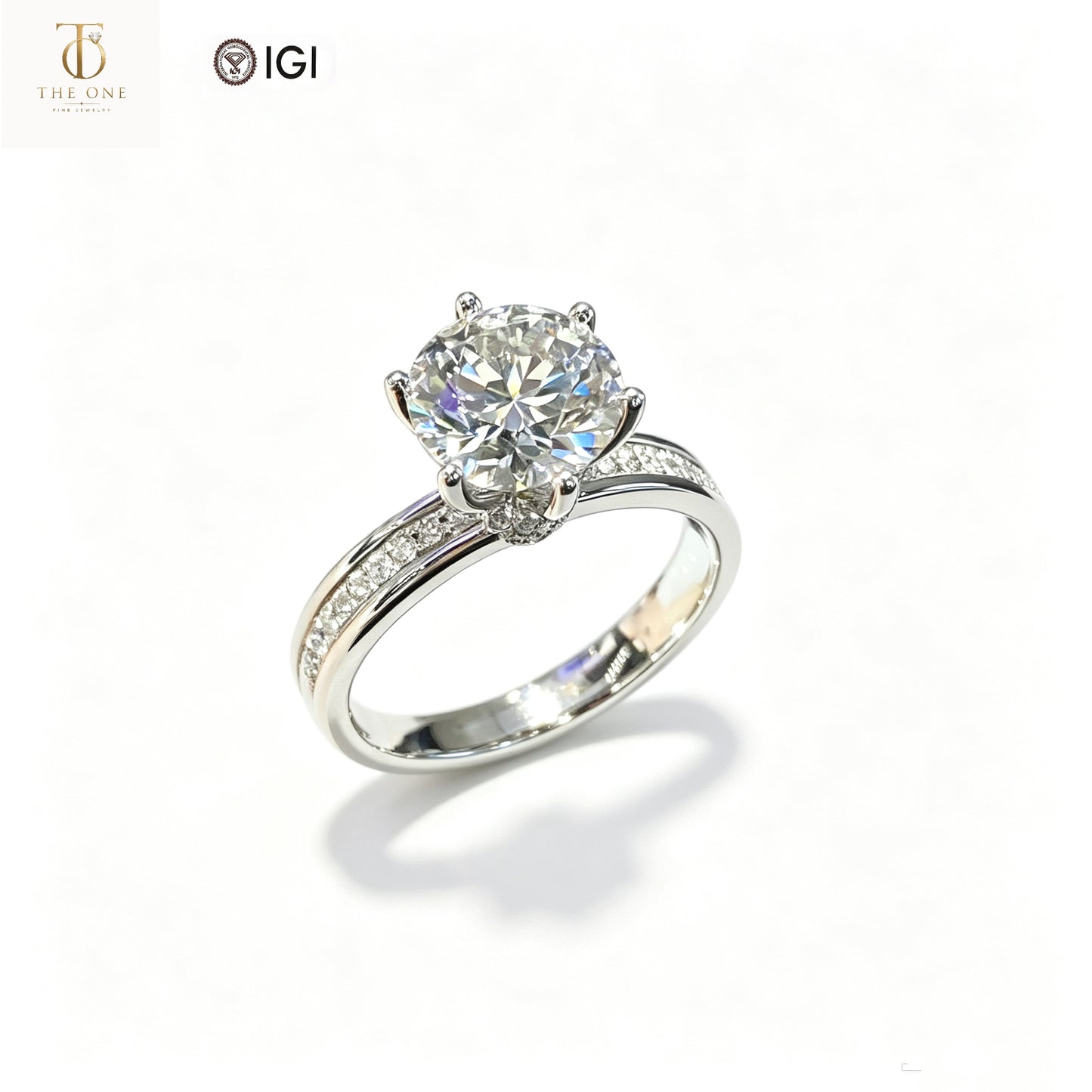 Round Brilliant Pavé Lab Diamond Engagement Ring | 2.02ct D Color | 18K Solid White Gold | TR0035