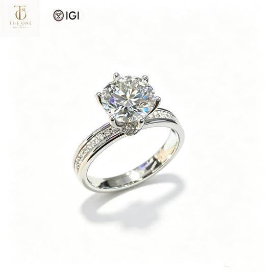 Round Brilliant Pavé Lab Diamond Engagement Ring | 2.02ct D Color | 18K Solid White Gold | TR0035
