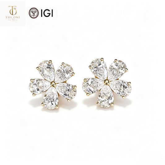Pear Cut Floral Cluster Lab Diamond Stud Earrings | 1.57ct D Color | 18K Solid Yellow Gold | TE00121
