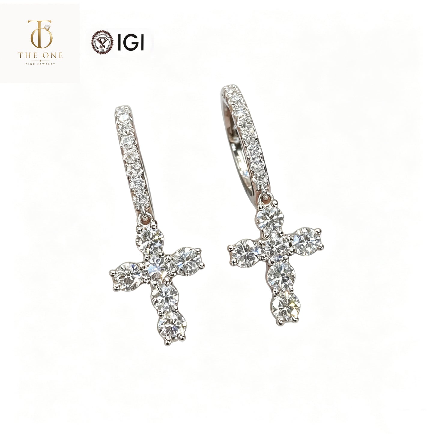 Cross Drop Pavé Lab Diamond Hoop Earrings | 1.77ct D Color | 18K Solid White Gold | TE0010
