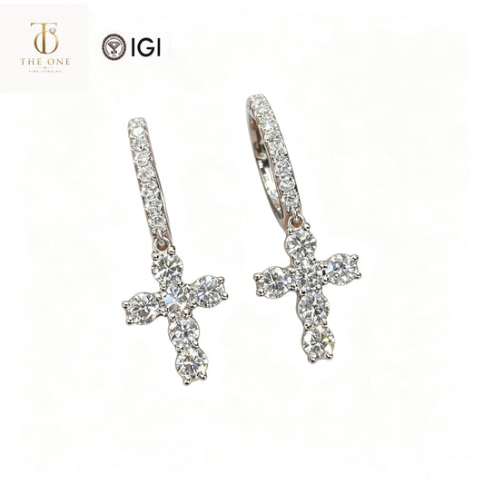 Cross Drop Pavé Lab Diamond Hoop Earrings | 1.77ct D Color | 18K Solid White Gold | TE0010