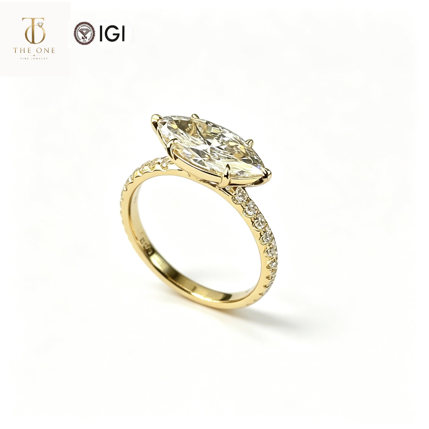 Marquise Cut Pavé Lab Diamond Engagement Ring | 2.02ct D Color | 18K Solid Yellow Gold | TR00147