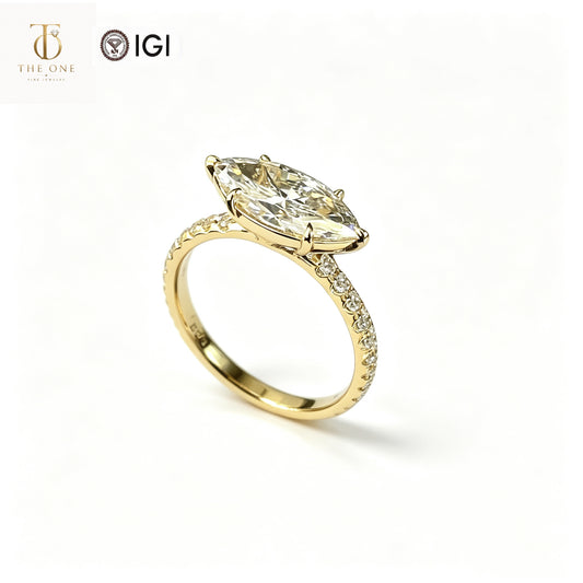 Marquise Cut Pavé Lab Diamond Engagement Ring | 2.02ct D Color | 18K Solid Yellow Gold | TR00147