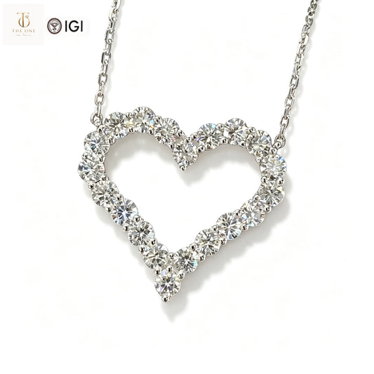 Open Heart Pavé Lab Diamond Pendant Necklace | 2.034ct D Color | 18K Solid White Gold | TN00118