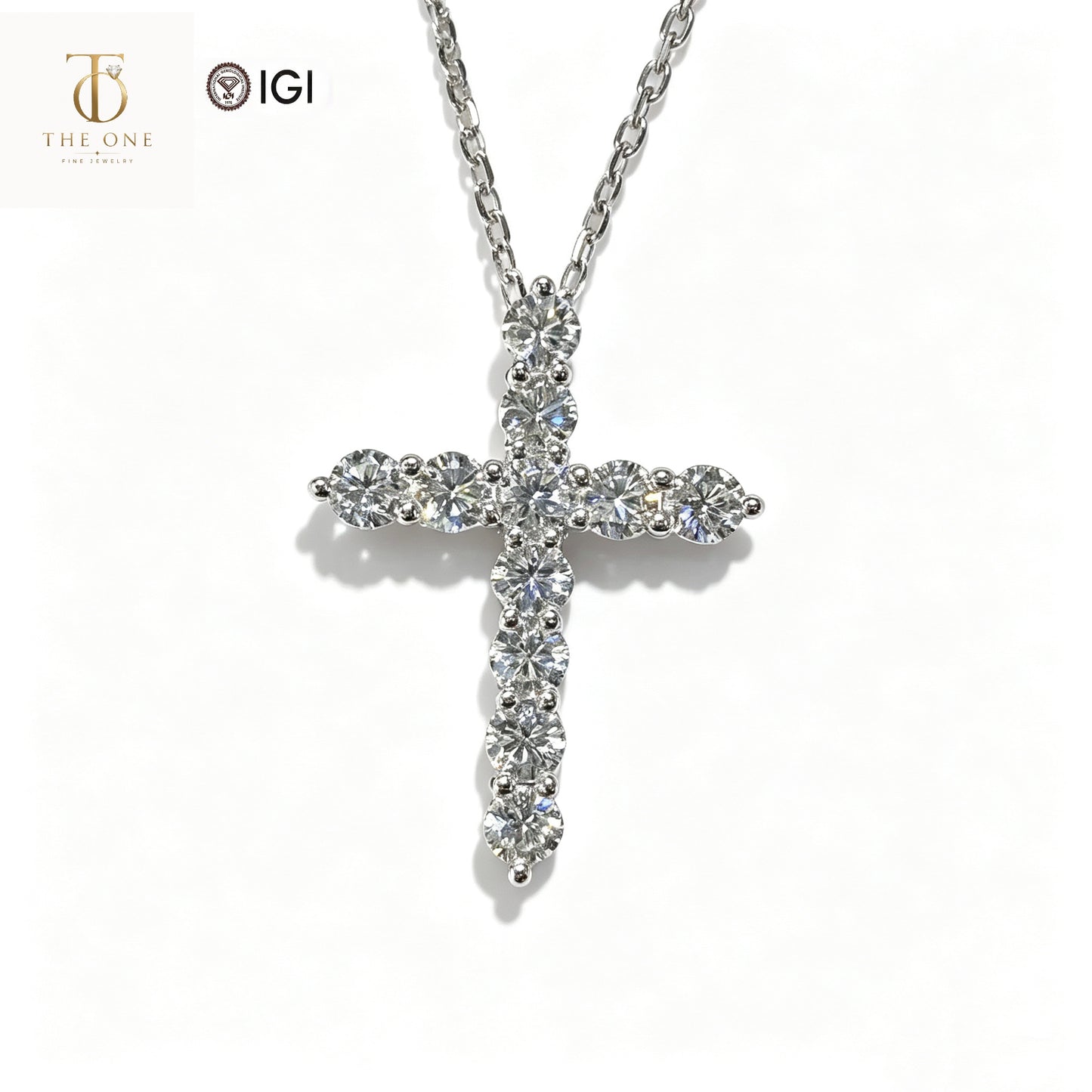 Cross Pavé Lab Diamond Pendant Necklace | 1.246ct D Color | 18K Solid White Gold | TN005