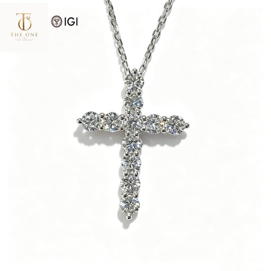 Cross Pavé Lab Diamond Pendant Necklace | 1.246ct D Color | 18K Solid White Gold | TN005
