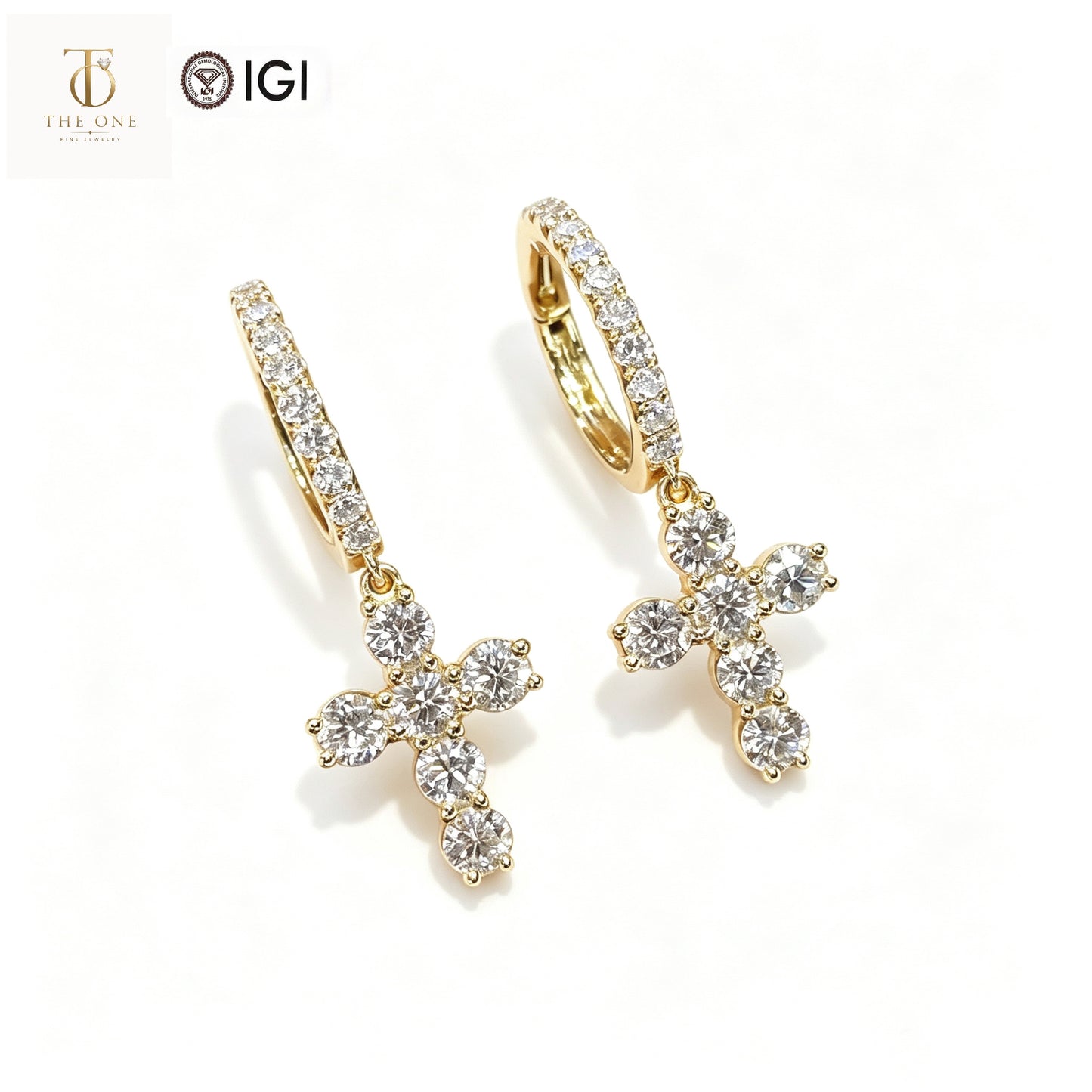 Cross Drop Lab Diamond Earrings | 1.782ct D Color | 18K Solid Yellow Gold | TE00104