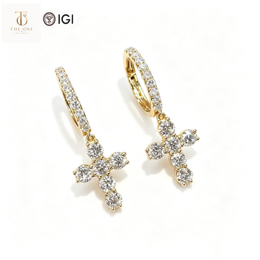 Cross Drop Lab Diamond Earrings | 1.782ct D Color | 18K Solid Yellow Gold | TE00104