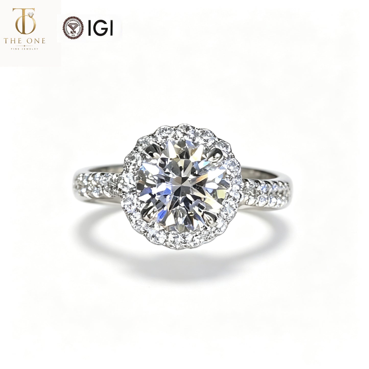 Round Brilliant Halo Lab Diamond Engagement Ring | 1.50ct D Color | 18K Solid Gold | TR003