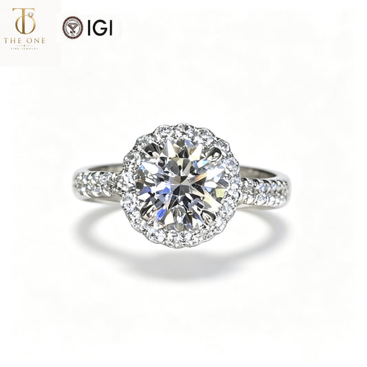 Round Brilliant Halo Lab Diamond Engagement Ring | 1.50ct D Color | 18K Solid Gold | TR003