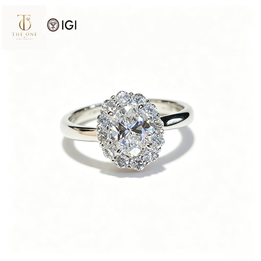 Oval Cut Double Halo Lab Diamond Engagement Ring | 1.010ct D Color | 18K Solid Gold | TR00134