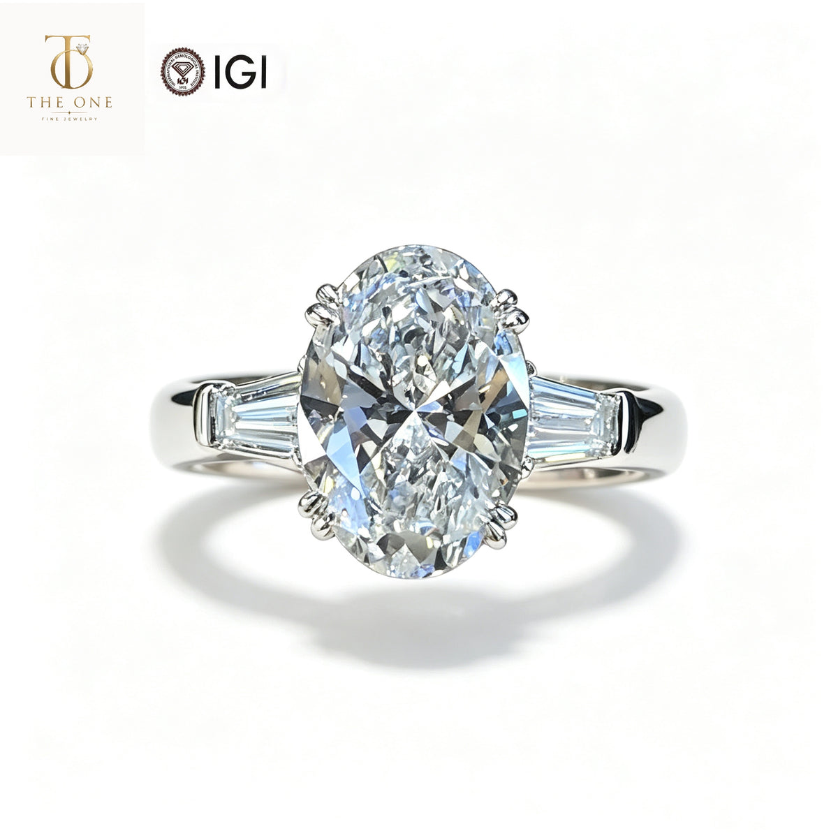 Oval & Baguette Three-Stone Lab Diamond Ring | 3.07ct D Color | PT950 Platinum | TR0099