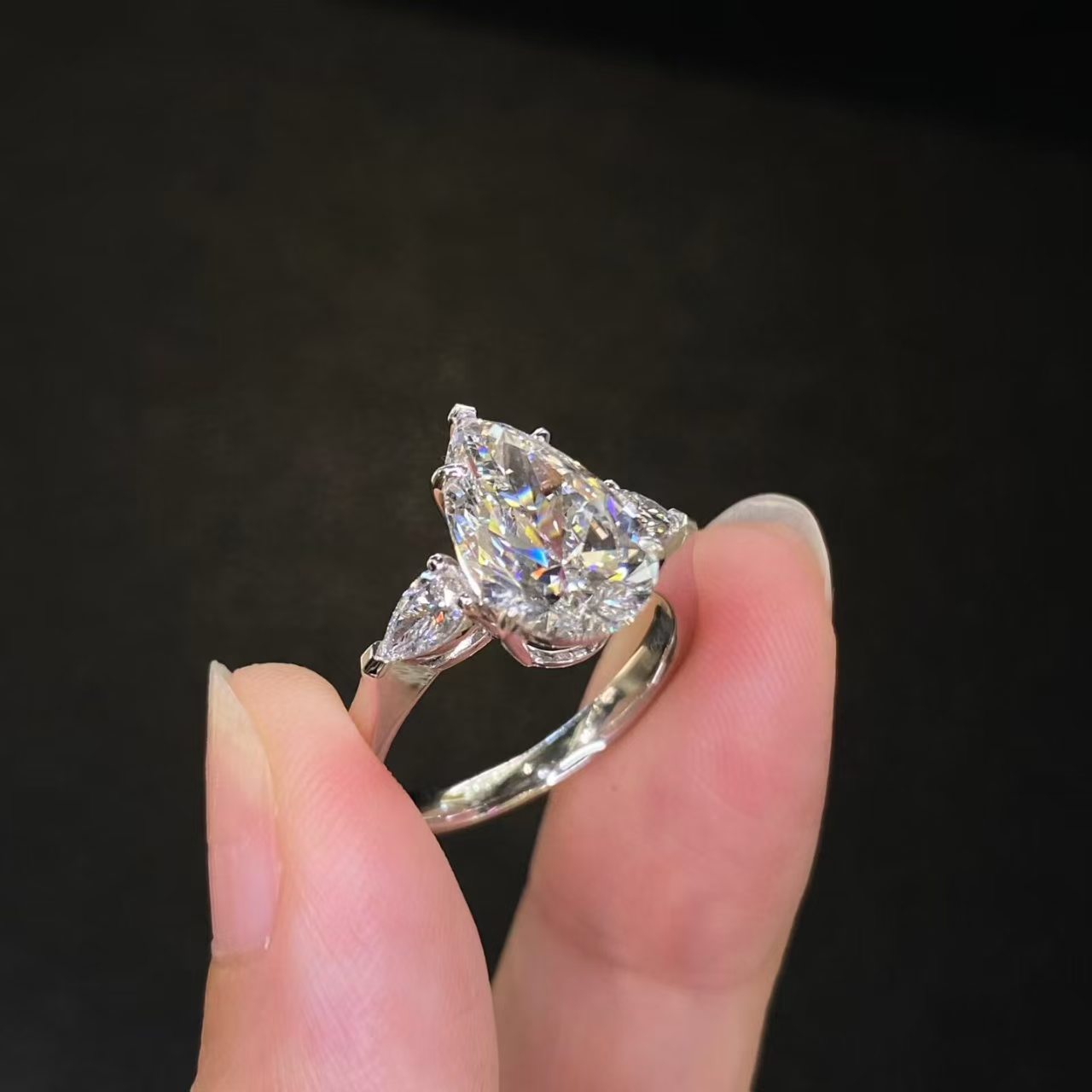 Pear Three-Stone Lab Diamond Engagement Ring | 3.05ct D Color | PT950 Solid Platinum | TR0041