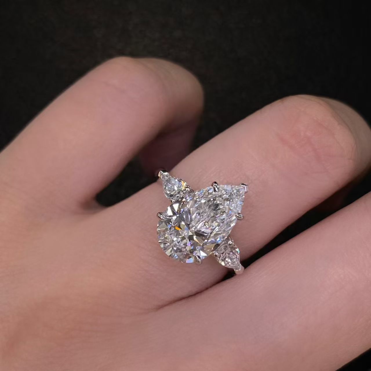 Pear Three-Stone Lab Diamond Engagement Ring | 3.05ct D Color | PT950 Solid Platinum | TR0041
