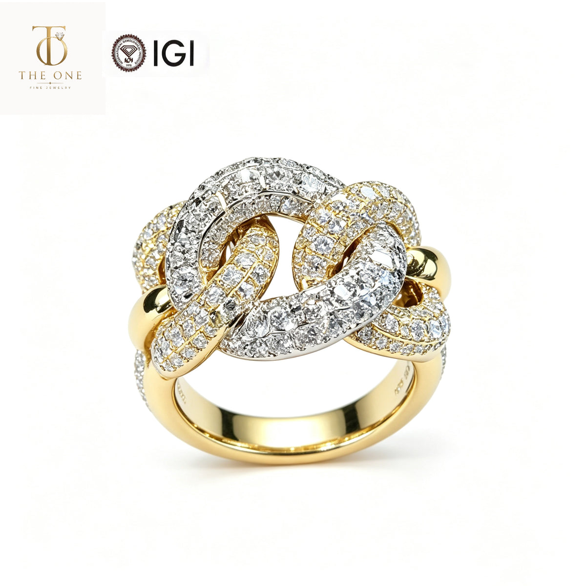 Pavé Knot Lab Diamond Ring | 2.103ct D Color | 18K Solid Yellow Gold | TR9160
