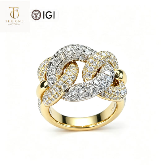 Pavé Knot Lab Diamond Ring | 2.103ct D Color | 18K Solid Yellow Gold | TR9160