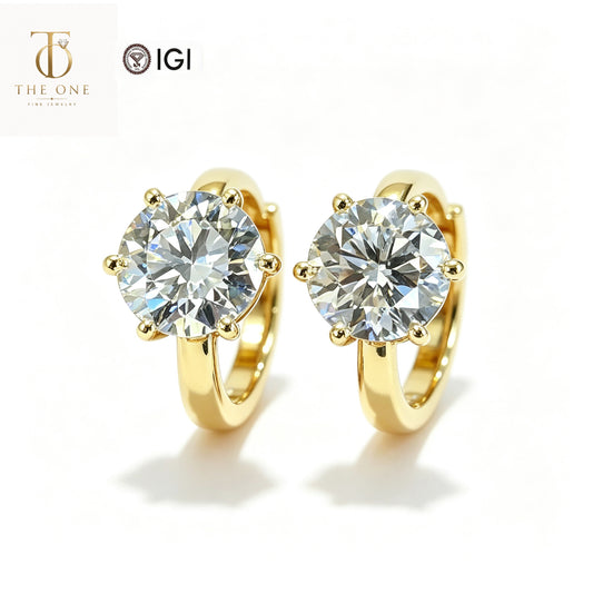 Round Brilliant Solitaire Lab Diamond Huggie Earrings | 2.00ct D Color | 18K Solid Yellow Gold | TE0063