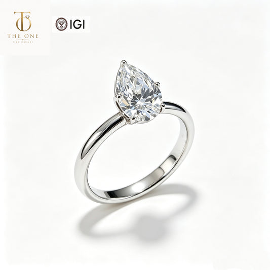 Pear Solitaire Lab Diamond Engagement Ring | 2.07ct D Color | 18K Solid White Gold | TR0023