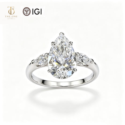 Pear Three-Stone Lab Diamond Engagement Ring | 3.05ct D Color | PT950 Solid Platinum | TR0041