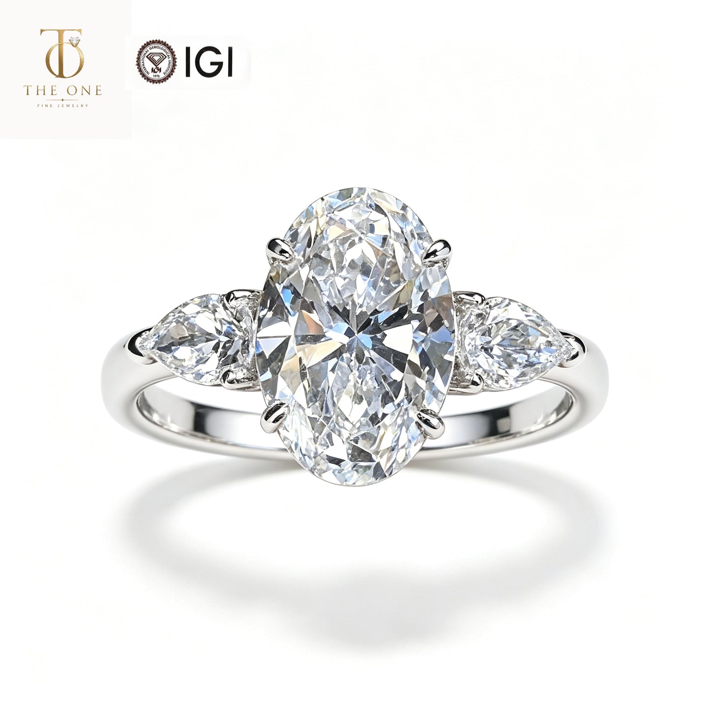 Oval & Pear Three-Stone Lab Diamond Engagement Ring | 3.08ct D Color | PT950 Solid Platinum | TR0015