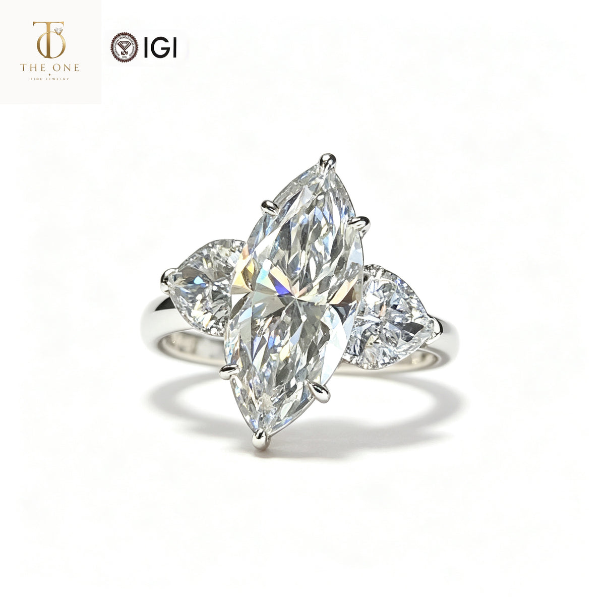 Marquise & Pear Three-Stone Lab Diamond Ring | 3.00ct D Color | 18K Solid White Gold | TR00152