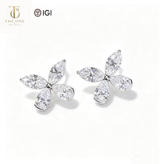 Butterfly Mixed Cut Lab Diamond Cluster Stud Earrings | 1.568ct D Color | 18K Solid White Gold | T-E-006