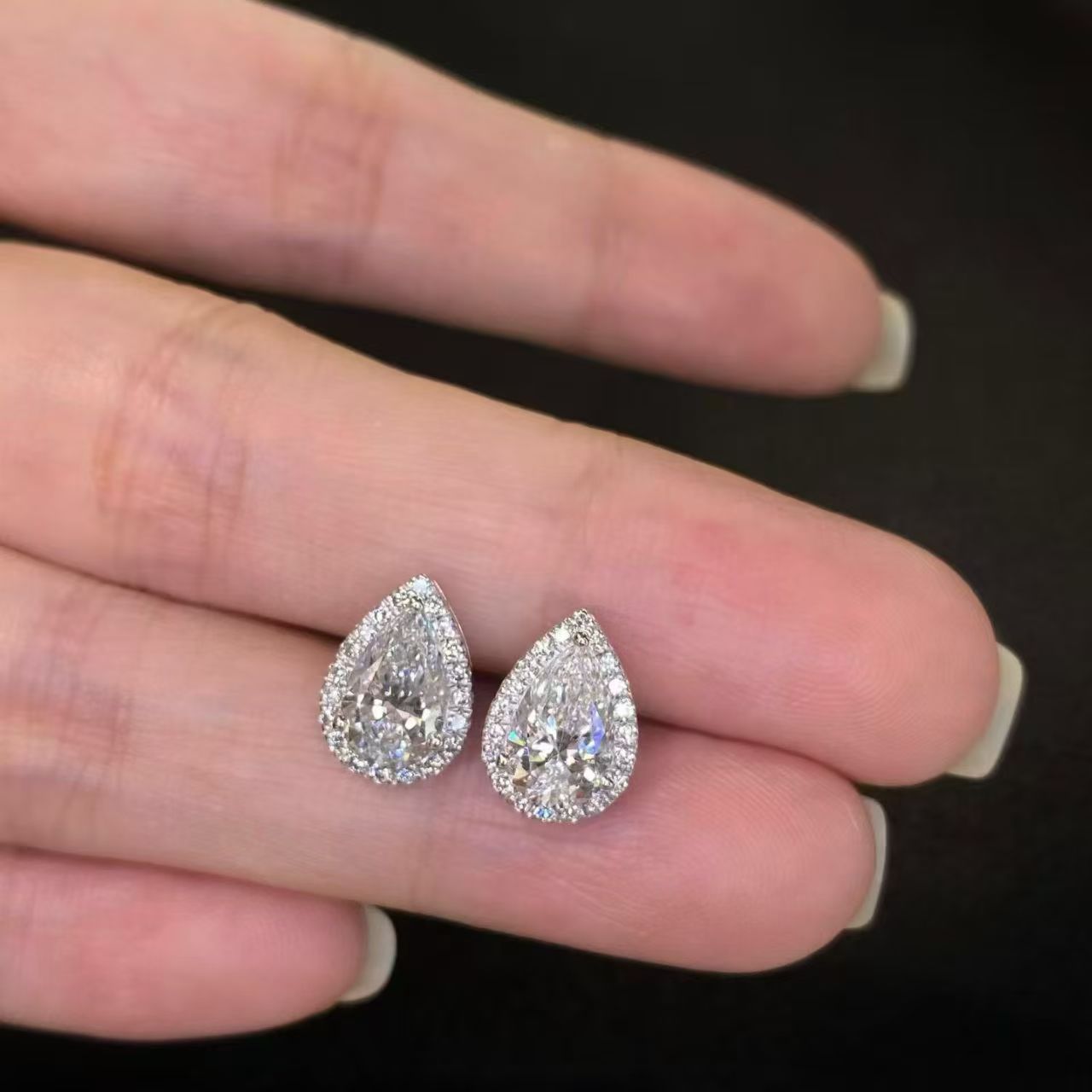Pear Halo Lab Diamond Stud Earrings | 2.02ct D Color | Platinum | TE00153