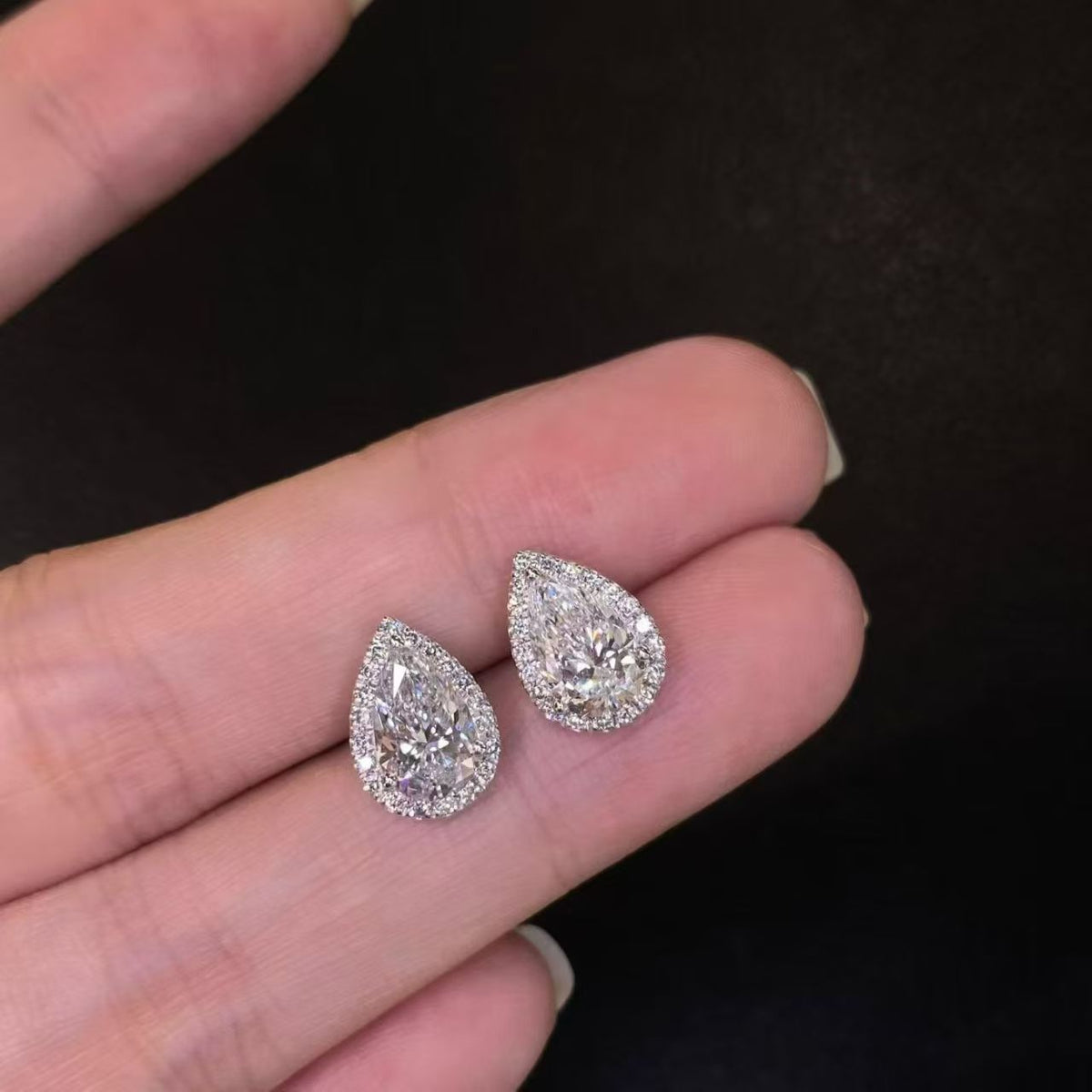 Pear Halo Lab Diamond Stud Earrings | 2.02ct D Color | Platinum | TE00153