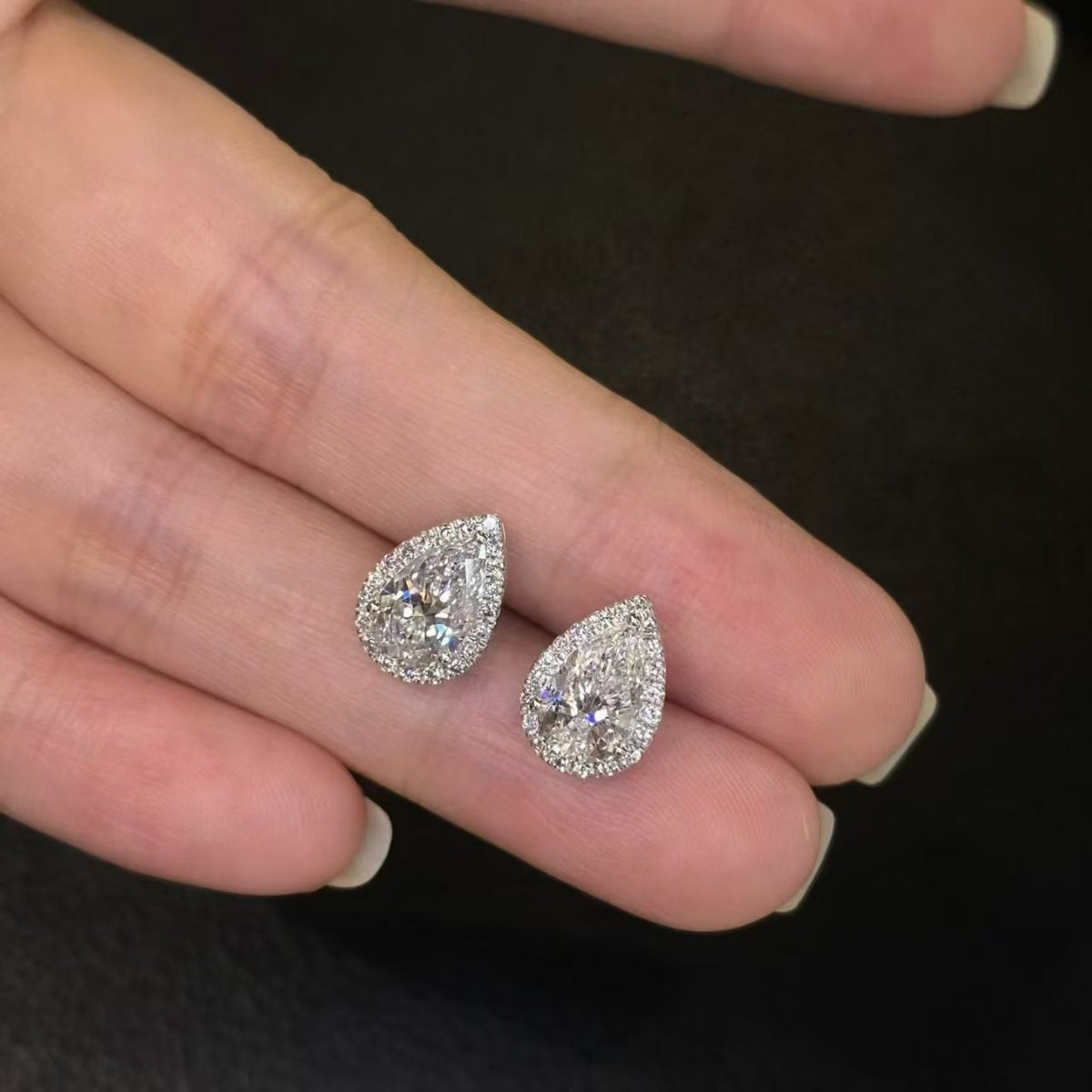 Pear Halo Lab Diamond Stud Earrings | 2.02ct D Color | Platinum | TE00153