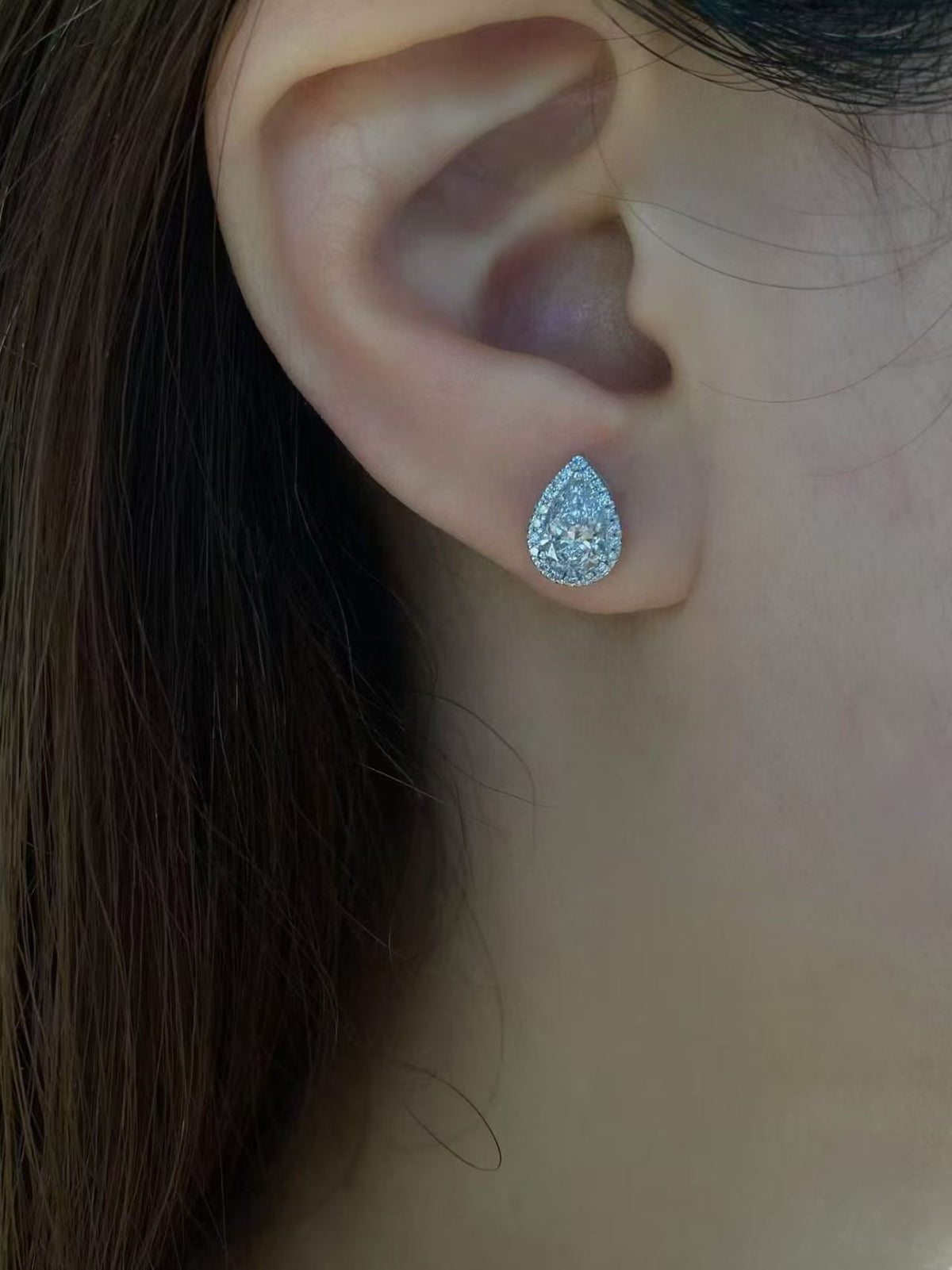 Pear Halo Lab Diamond Stud Earrings | 2.02ct D Color | Platinum | TE00153