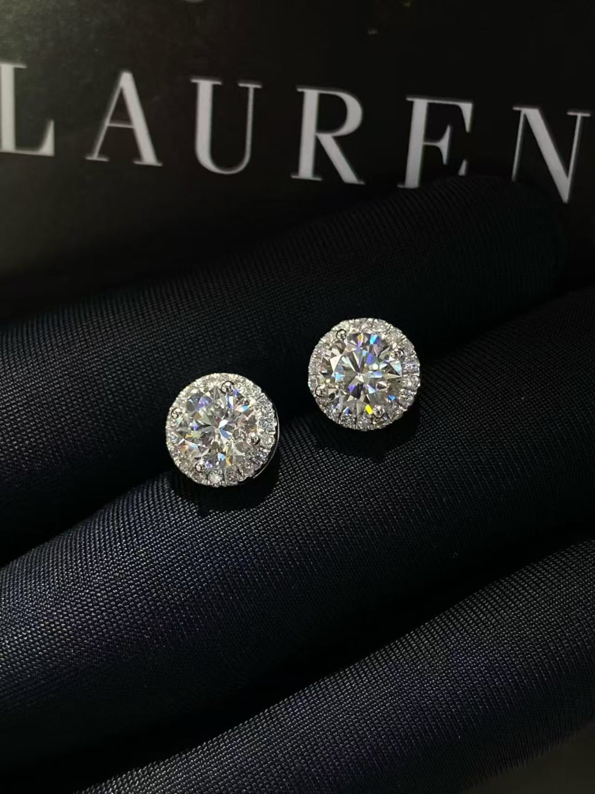 Round Brilliant Halo Lab Diamond Stud Earrings | 2.00ct D Color | Platinum | TE0038