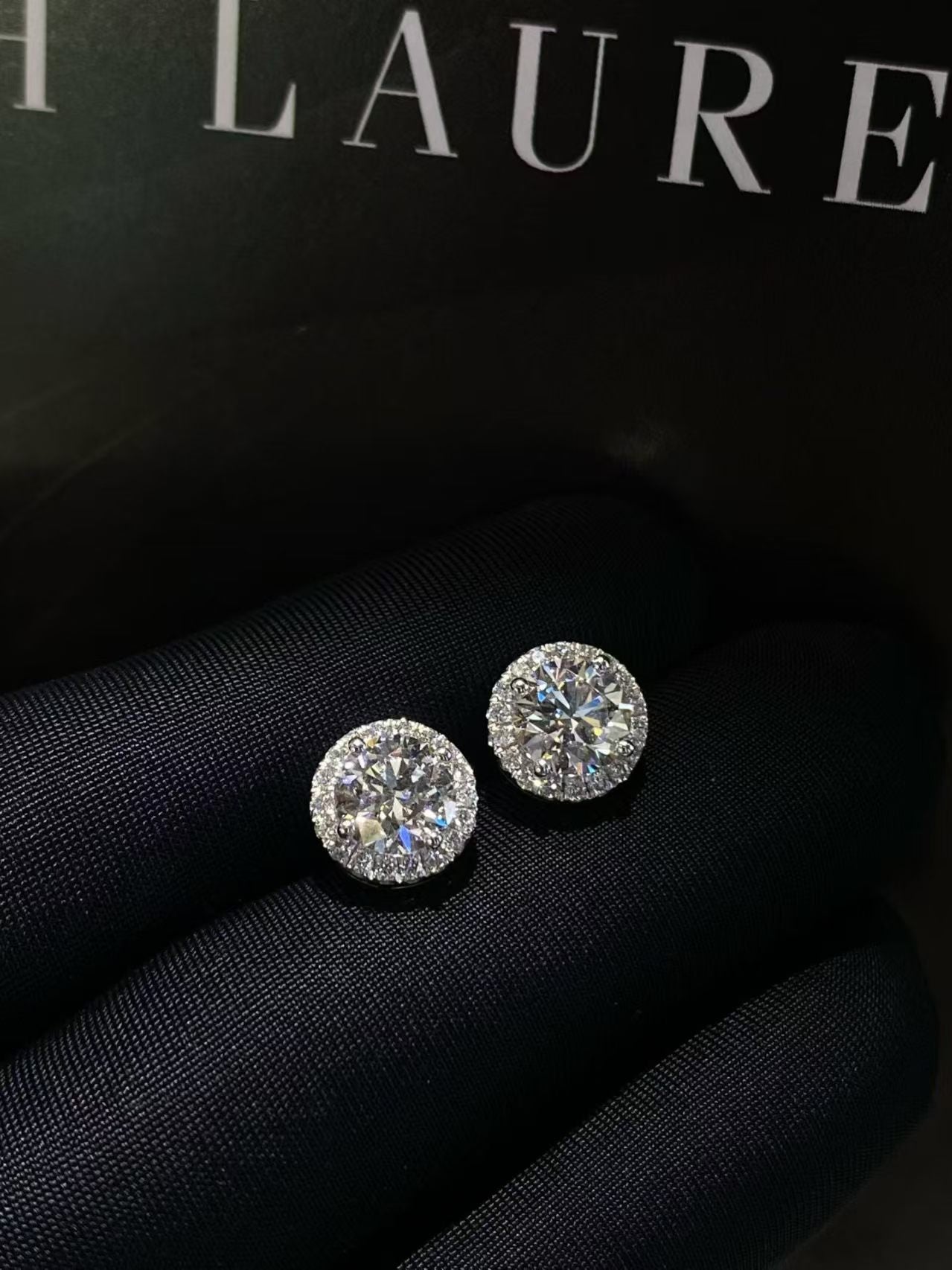 Round Brilliant Halo Lab Diamond Stud Earrings | 2.00ct D Color | Platinum | TE0038