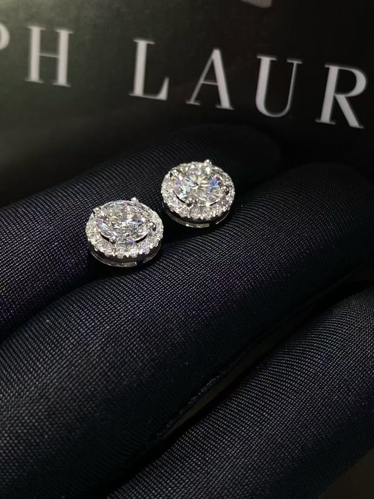 Round Brilliant Halo Lab Diamond Stud Earrings | 2.00ct D Color | Platinum | TE0038