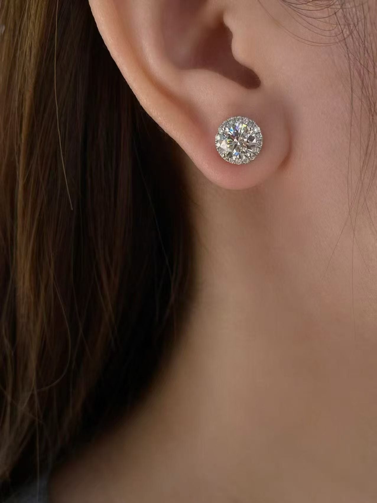 Round Brilliant Halo Lab Diamond Stud Earrings | 2.00ct D Color | Platinum | TE0038