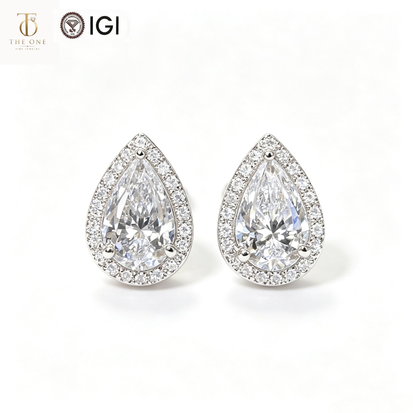 Pear Halo Lab Diamond Stud Earrings | 2.02ct D Color | Platinum | TE00153