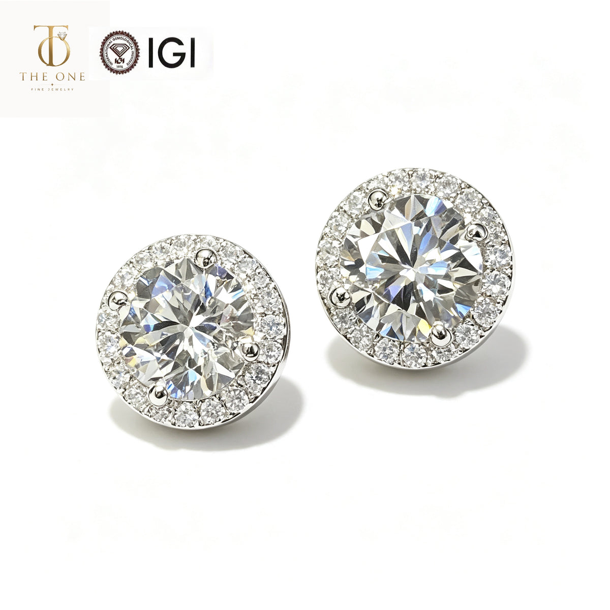 Round Brilliant Halo Lab Diamond Stud Earrings | 2.00ct D Color | Platinum | TE0038