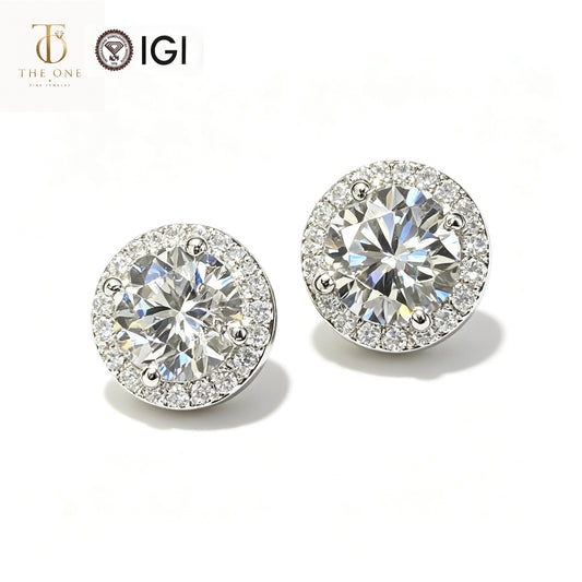 Round Brilliant Halo Lab Diamond Stud Earrings | 2.00ct D Color | Platinum | TE0038
