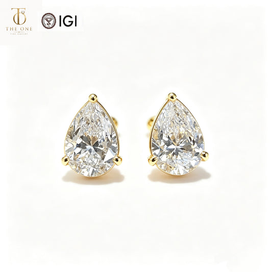 Pear Solitaire Lab Diamond Stud Earrings | 1.036ct D Color | 18K Solid Gold | TE0027