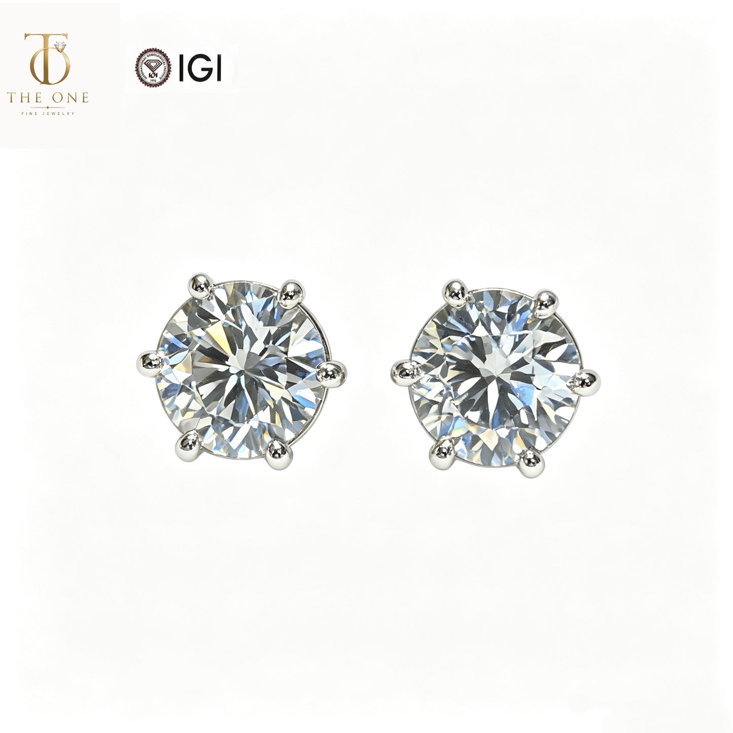 Round Brilliant Lab Diamond Stud Earrings | 2.02ct D Color | 18K Yellow Gold | TE0025
