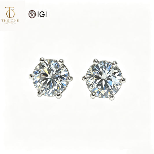 Round Brilliant Lab Diamond Stud Earrings | 2.02ct D Color | 18K Yellow Gold | TE0025