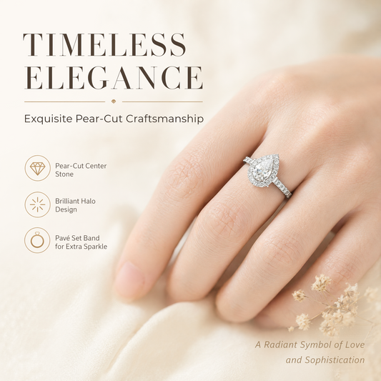 18K Gold Lab-Grown Diamond Pear-Shaped Halo Ring | IGI Certified