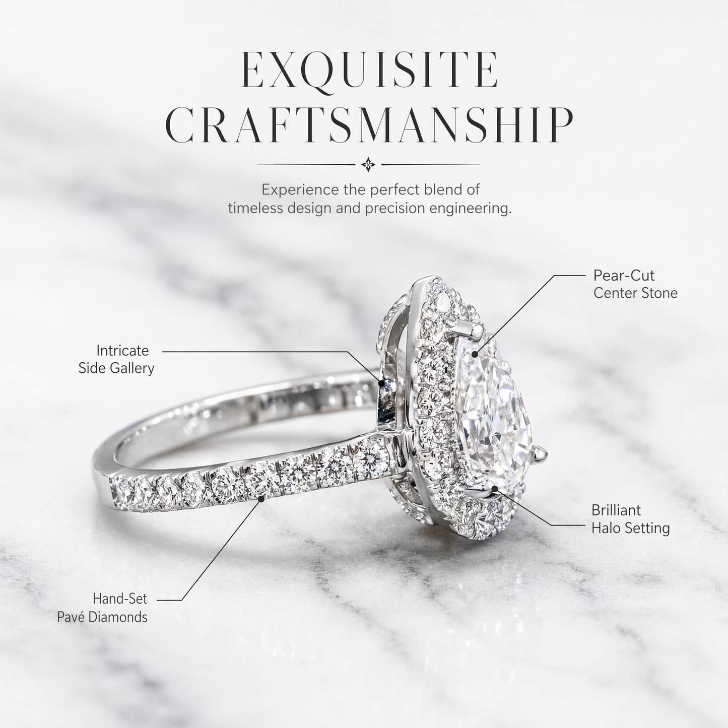 18K Gold Lab-Grown Diamond Pear-Shaped Halo Ring | IGI Certified
