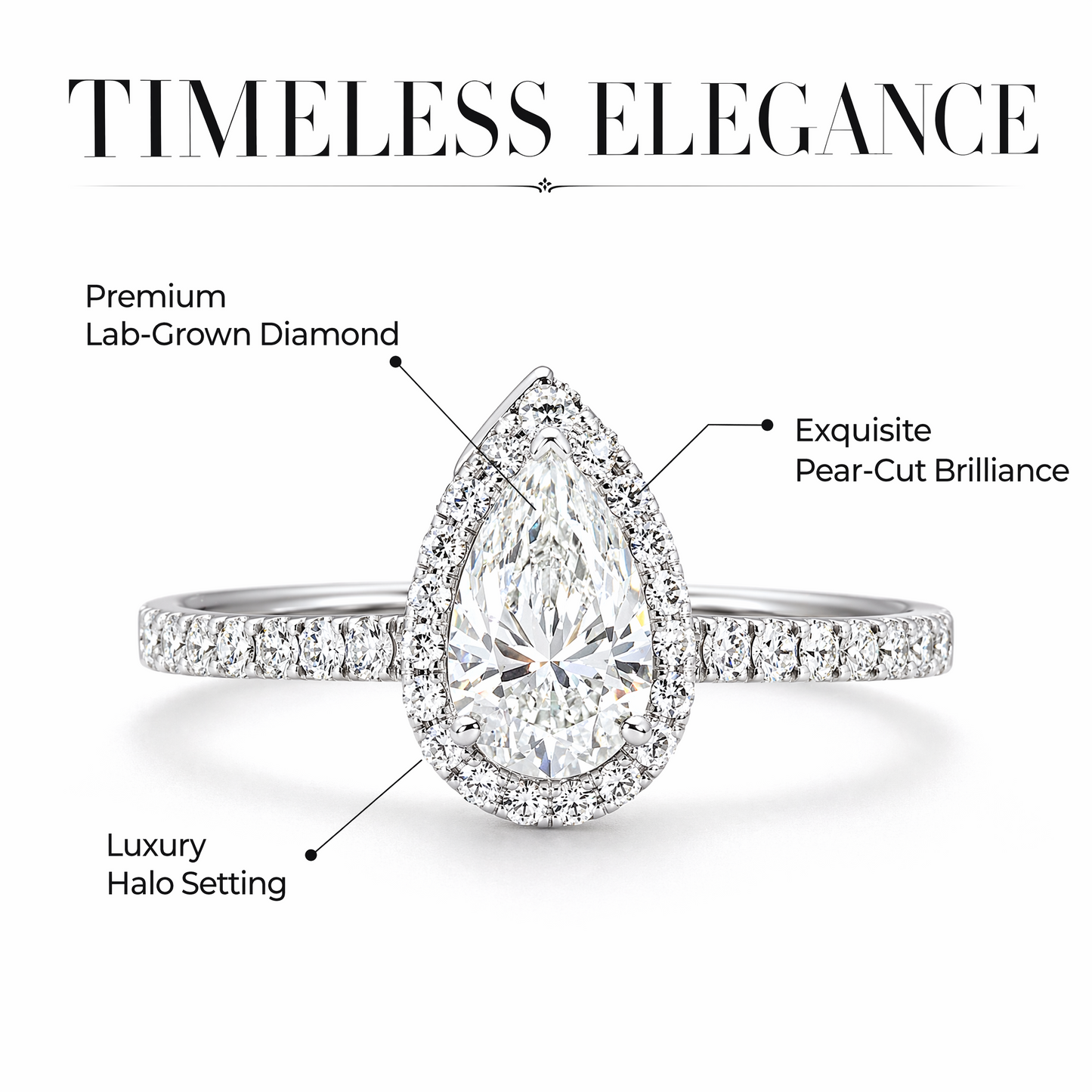 18K Gold Lab-Grown Diamond Pear-Shaped Halo Ring | IGI Certified