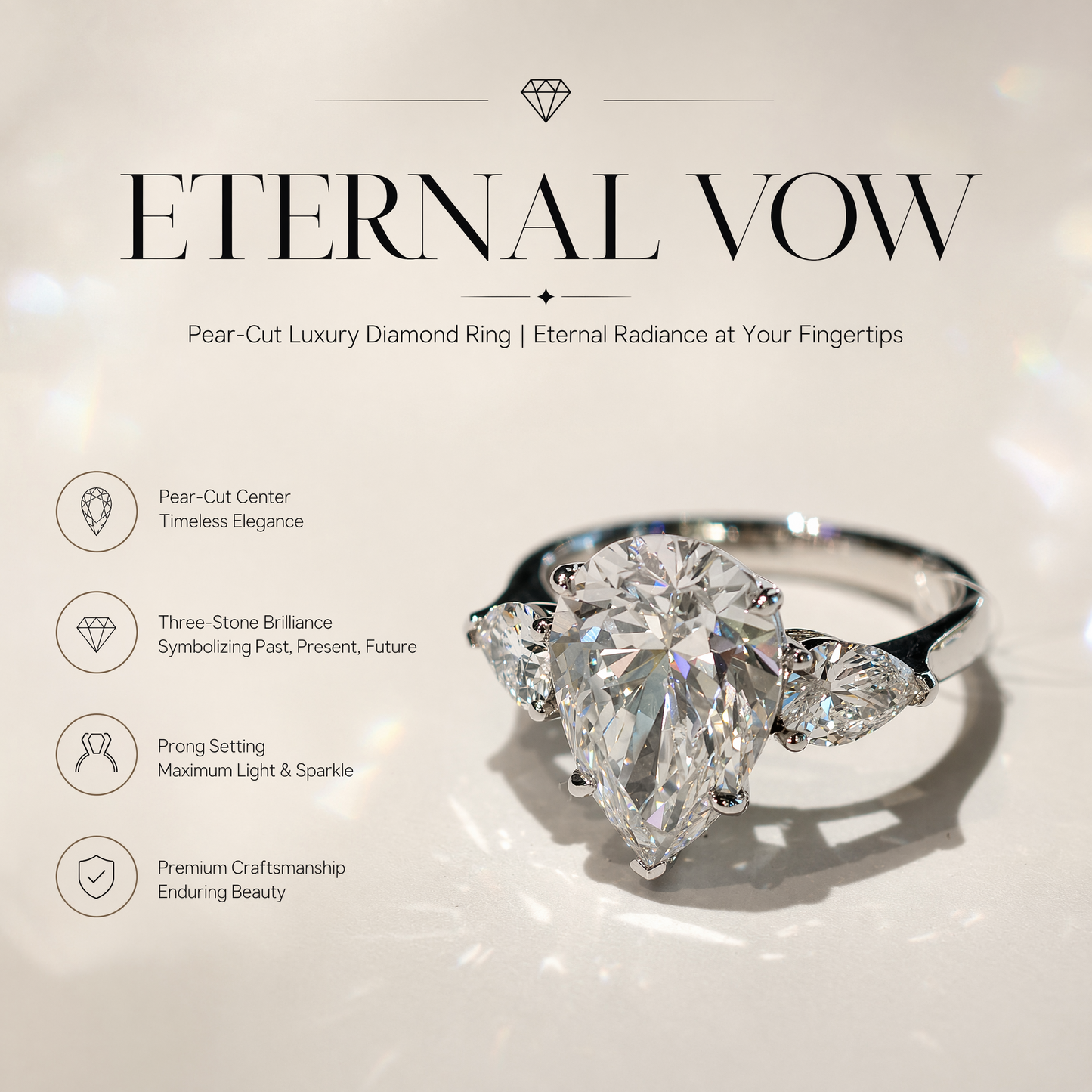 18K Gold Lab-Grown Diamond Pear-Shaped Three-Stone Ring | IGI Certified
