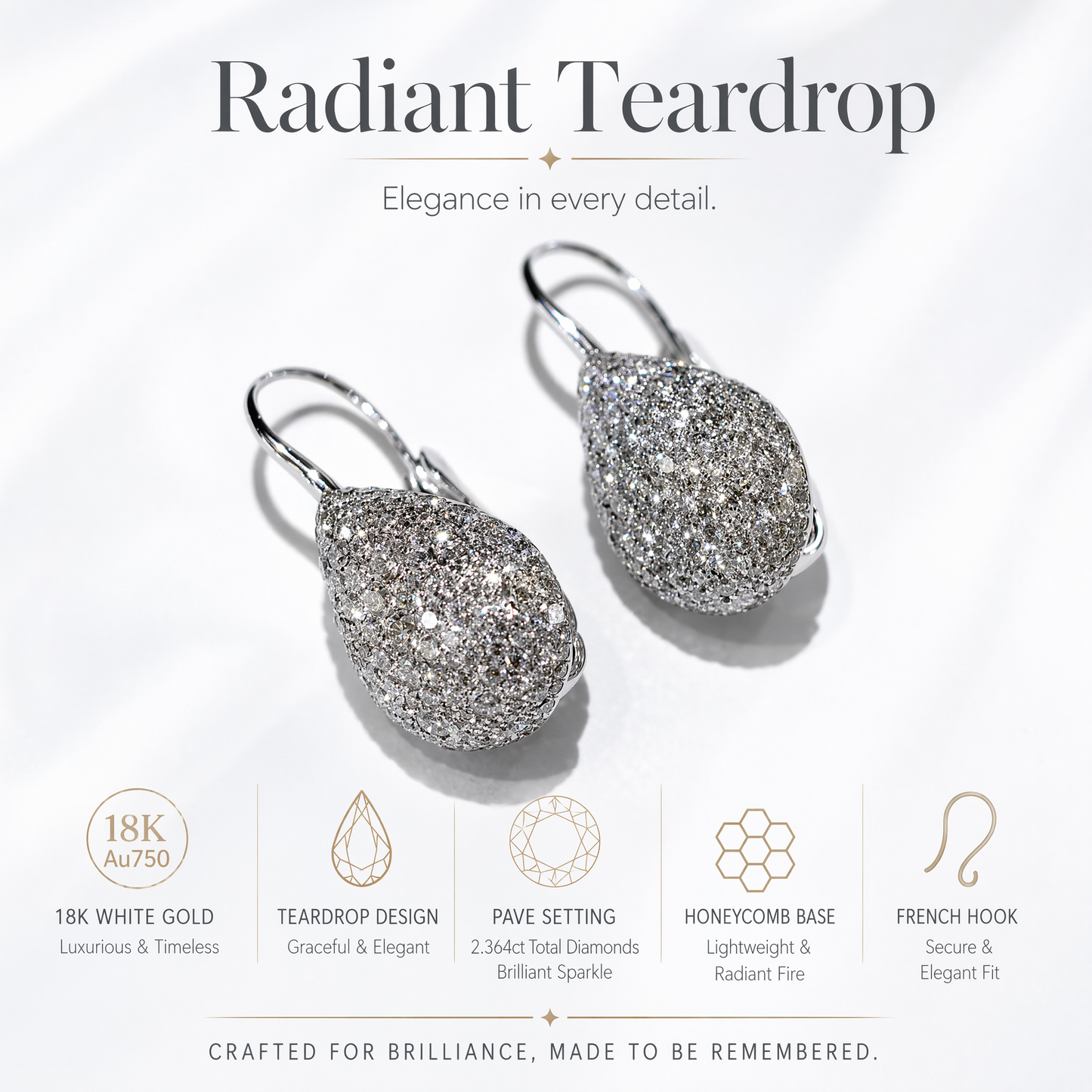 18K Gold Lab-Grown Diamond Pavé Drop Earrings