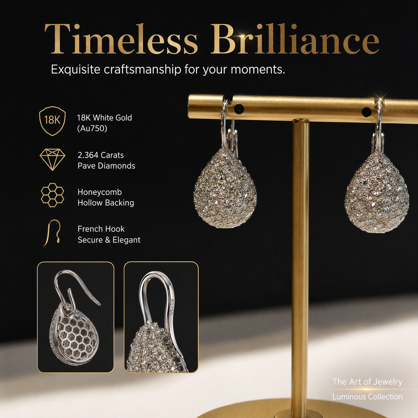 18K Gold Lab-Grown Diamond Pavé Drop Earrings